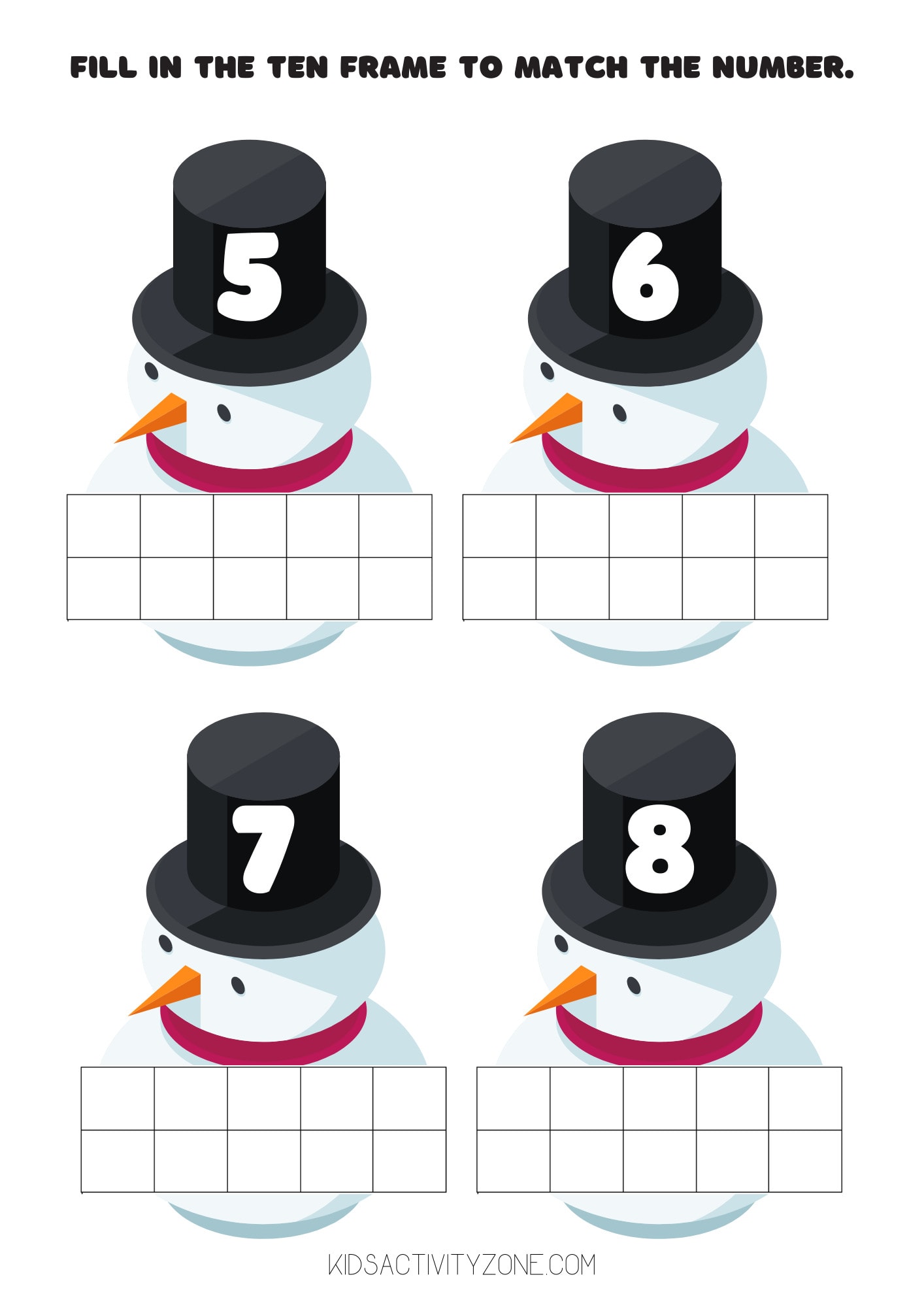 Snowman Fill in Frame 5-8 Printable