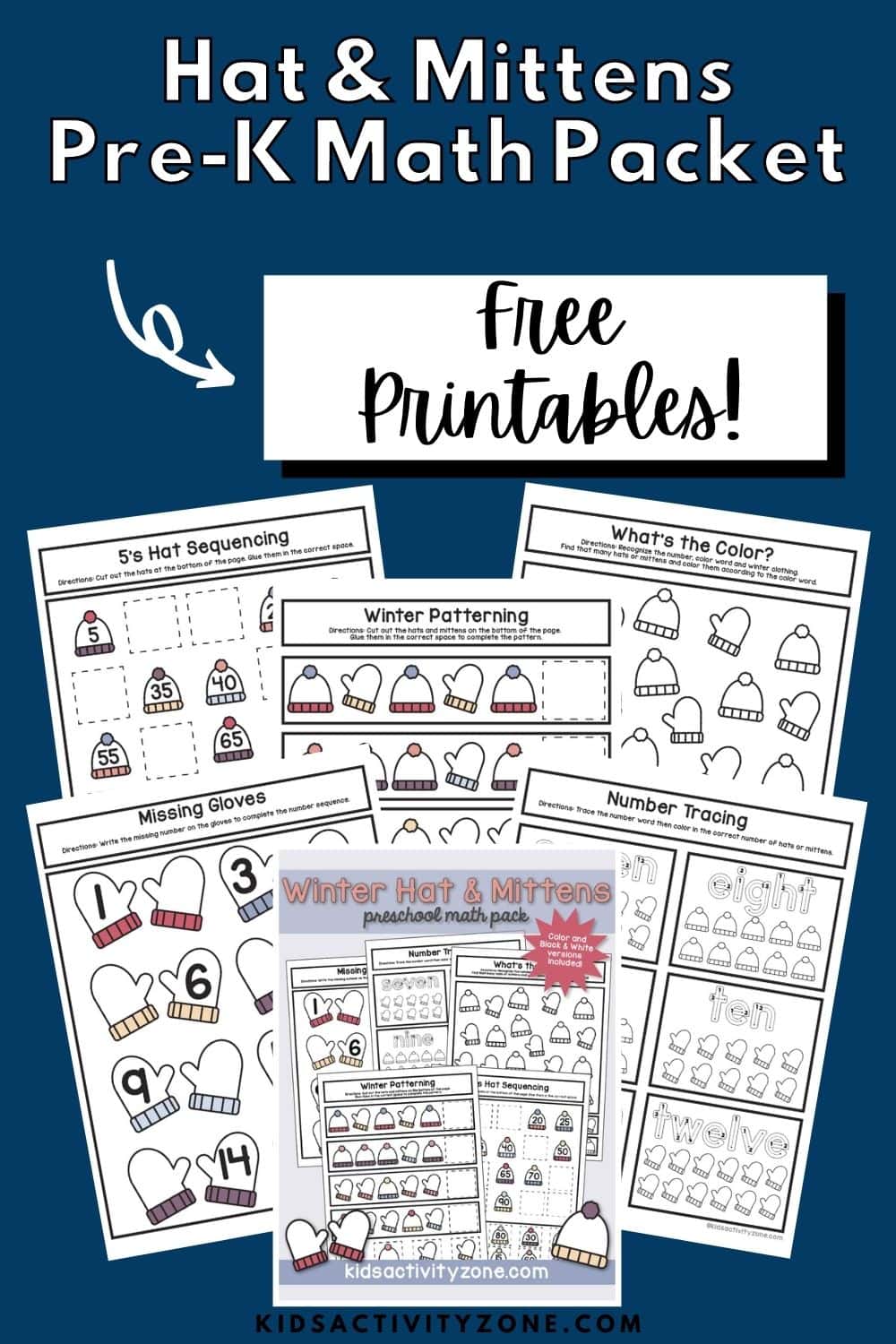 Free Hat & Mittens Preschool Math Packet Printables are great fun and engaging perfect for young children. They will practice coloring, number recognition, counting and more! Free download for at home or use in your classroom!