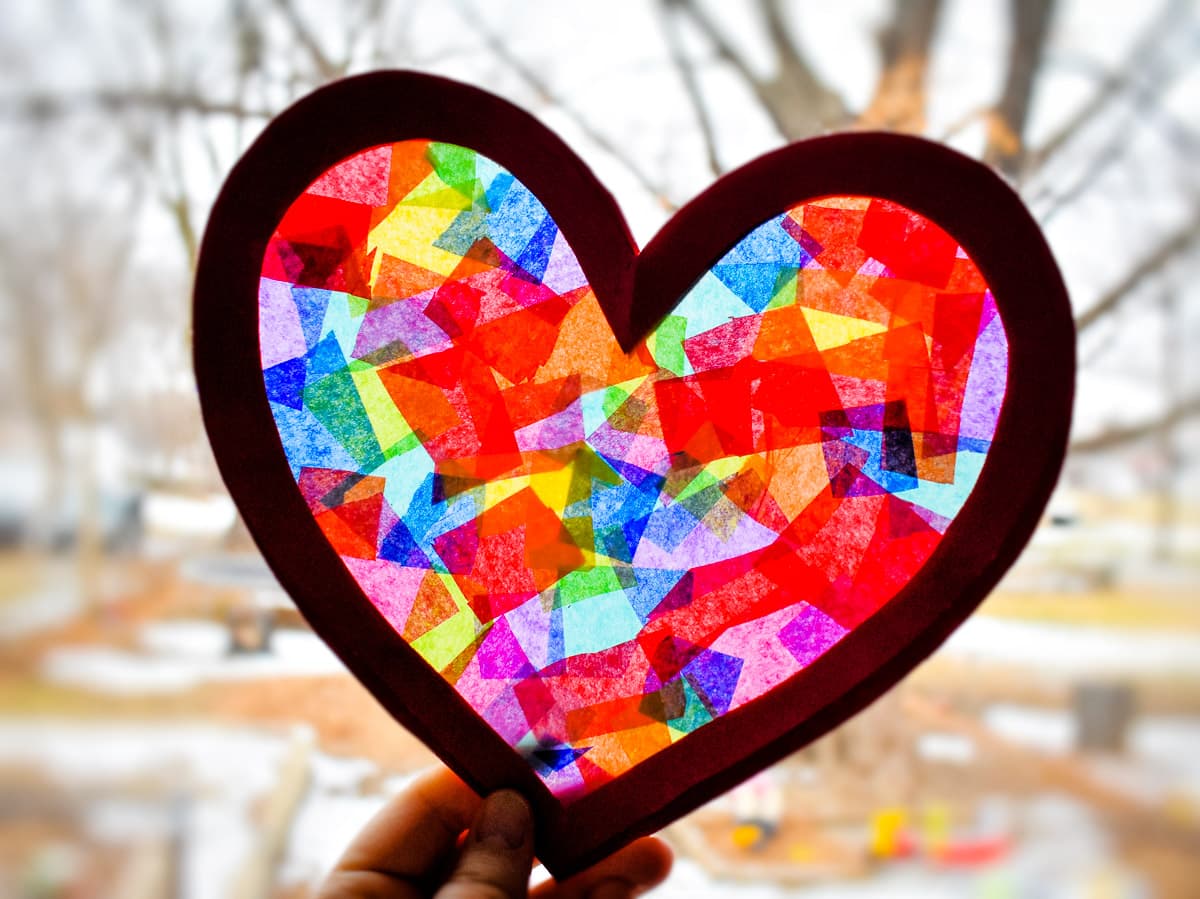 Tissue Paper Heart Suncatcher Craft