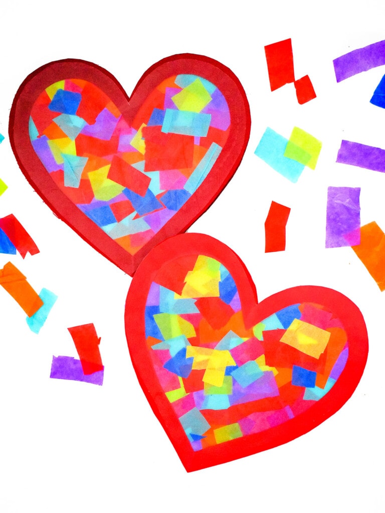 Two finished heart suncatchers on white background