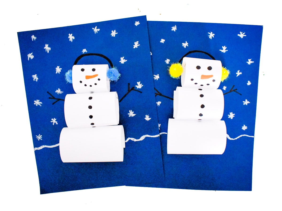 Paper Loop Snowman Craft with two crafts sitting next to each other