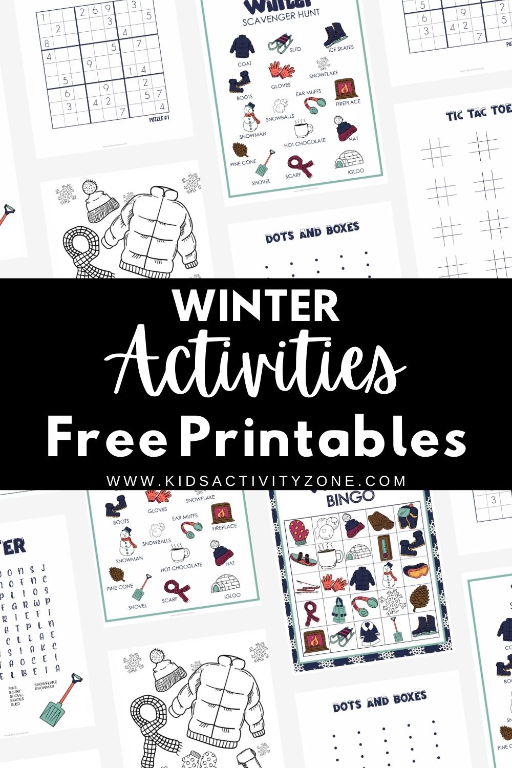 Free Download of Winter Themed Activities including Winter Bingo, Word Search, Sudoku Puzzles and Key, Coloring Page, Tic Tac Toe Printable and more!