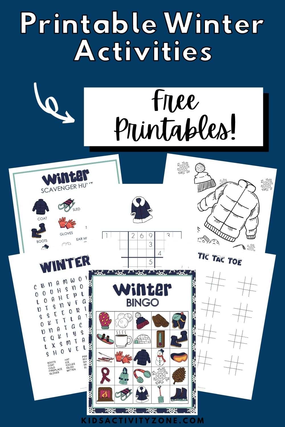 Free Printable Download of Winter Theme Activities and Games! 10 Winter Bingo Cards and Calling Card, Winter Themed Sudoku, Word Search, Tic Tac Toe, and more! Grab your free download today and keep entertained during the winter cold!