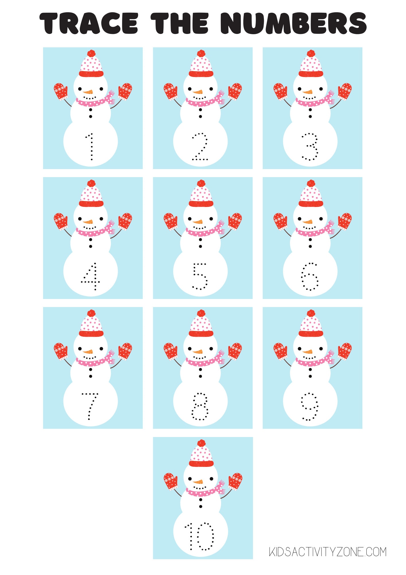 Snowman Trace The Numbers Printable