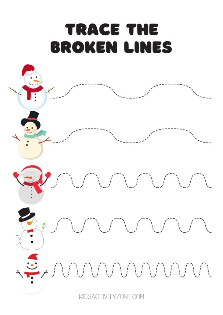 Snowman Trace the Lines Printable