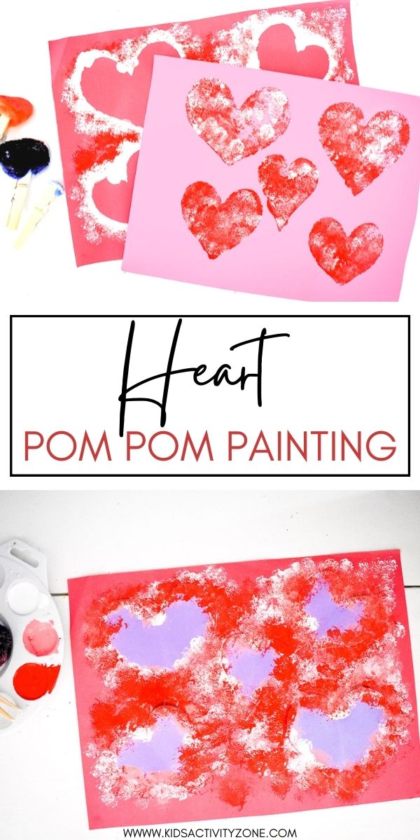 Adorable and easy Valentine's Day Craft perfect for toddlers and preschoolers. This Valentine's Day Pom Pom Painting is cute and easy to do. All you need is a few supplies to tackle this Heart Painting perfect for Valentine's Day.