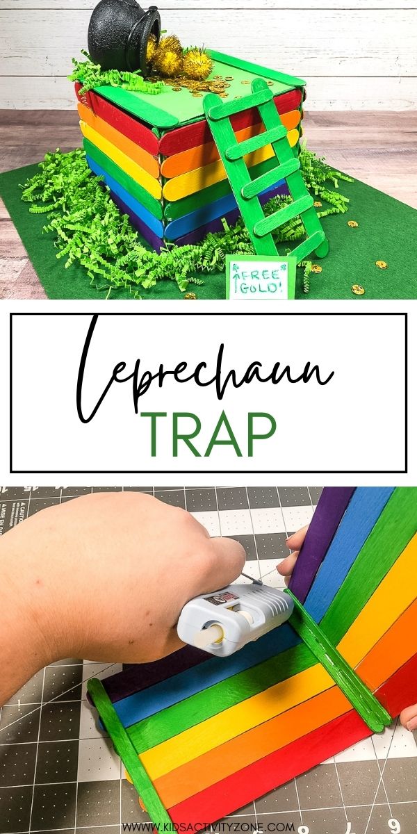 St. Patrick's Day is coming up soon so it's time to time to try to catch a leprechaun. This easy DIY Leprechaun Trap is full of rainbows lots green and gold to be as eye-catching and enticing as possible for the little gold-lover. We even made him a little ladder to help him scurry up and land right on the trap door!