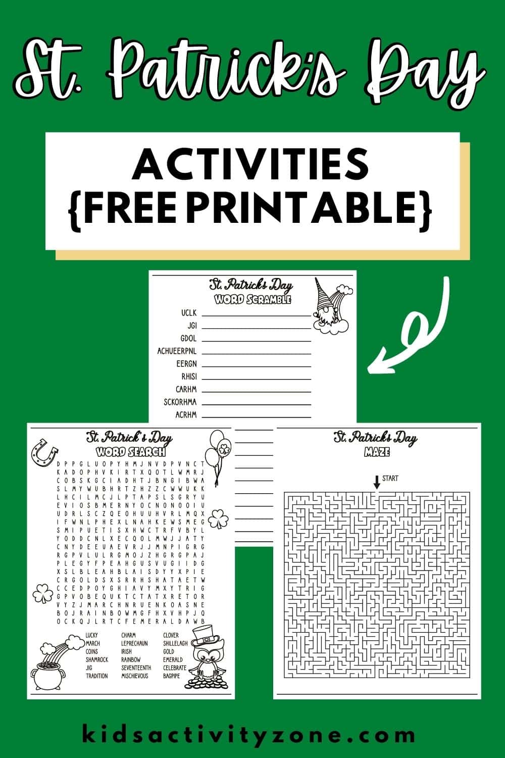 St. Patrick's Day Printable Activities! These free printables include word searches, mazes, anagrams and more. So much fun for classroom parties, groups, school activities and more.