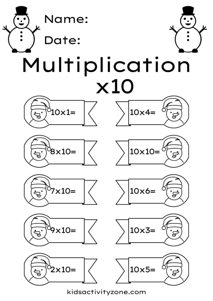 Multiplication Fact Worksheets for x10