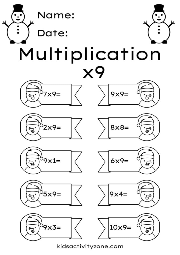 Multiplication Fact Worksheets for x9