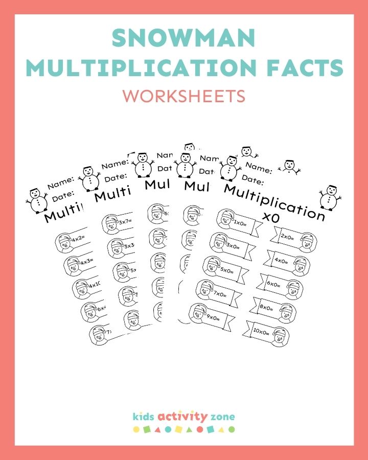 Snowman Multiplication Facts Worksheets