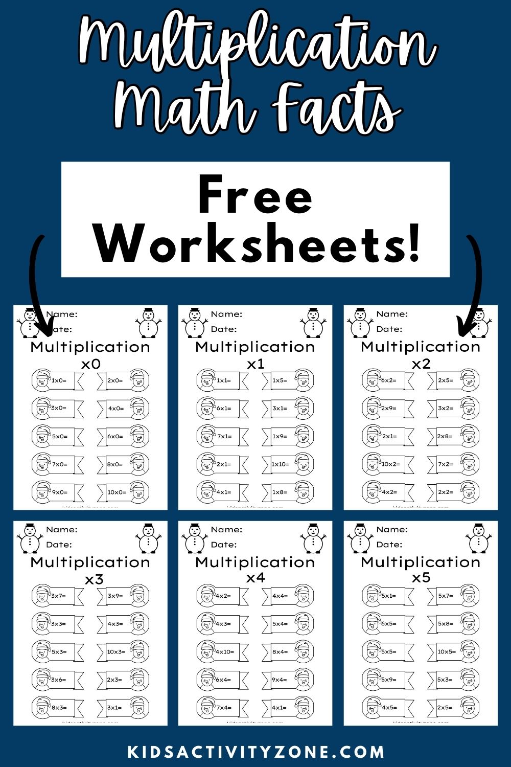 Snowman Multiplication Facts Worksheets are a free download with a page for each number from 0-10. This is a great way for students or your child to master their multiplication facts. Great if they need additional practice or are just starting to to learn these!