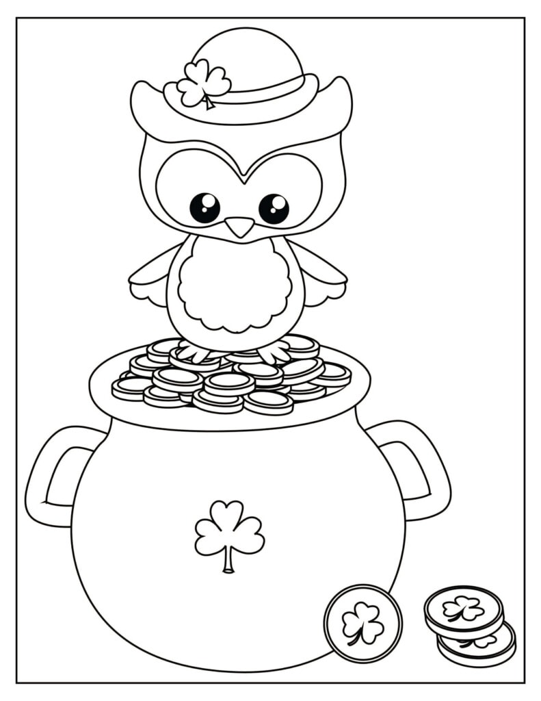 Own on top of pot of gold coloring page