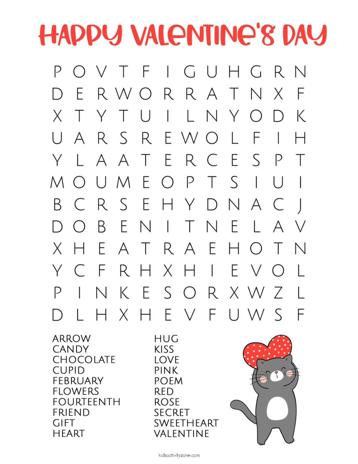 Printable Valentine's Day Word Search Image