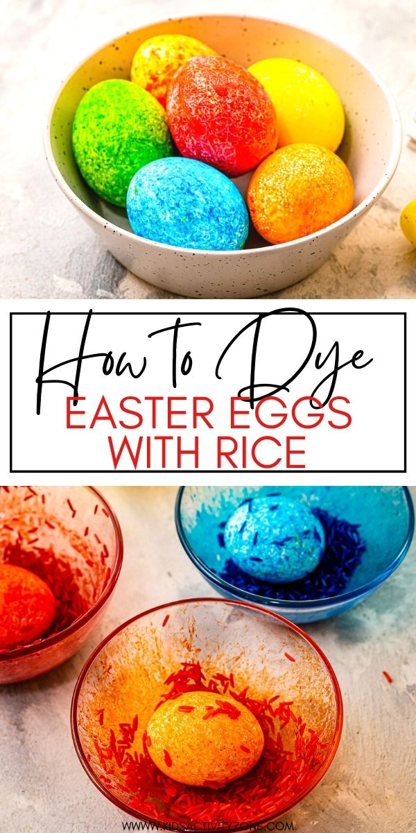 Dying Easter Eggs for Easter is so much fun especially when you use this easy method. Learn how to Dye Easter Eggs with Rice! Pretty, speckled eggs that are so easy to make when you shake rice, eggs and food dye together. The kids will making these!