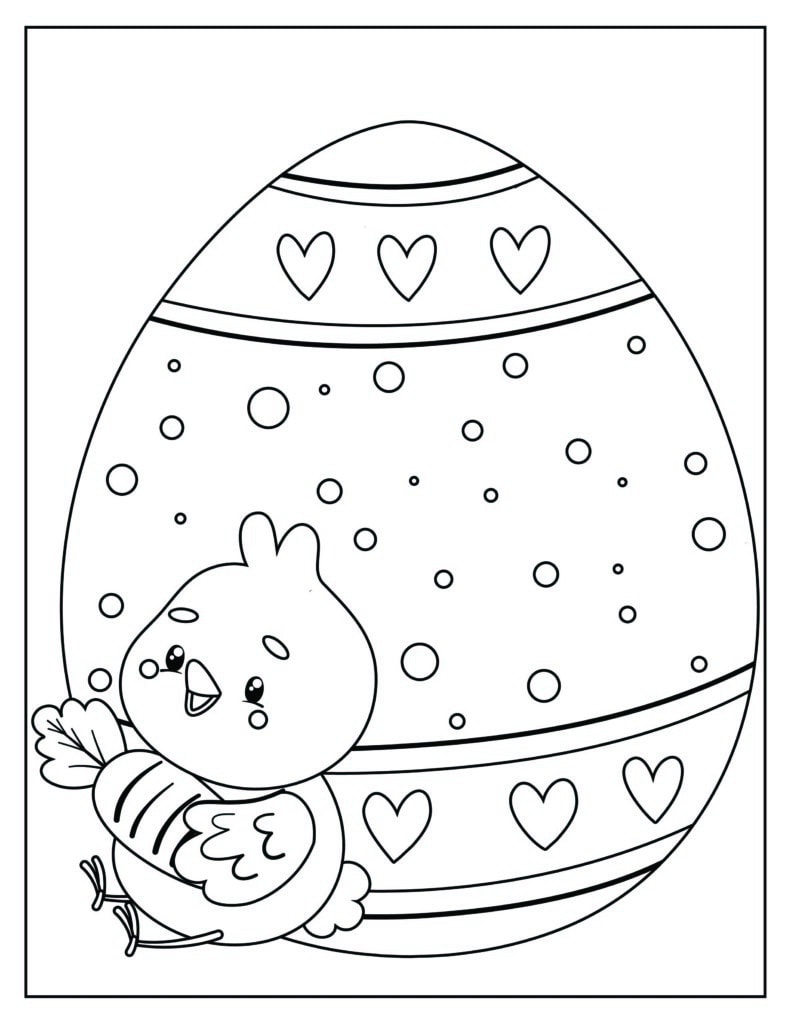 Coloring Pages with Easter Egg and chick