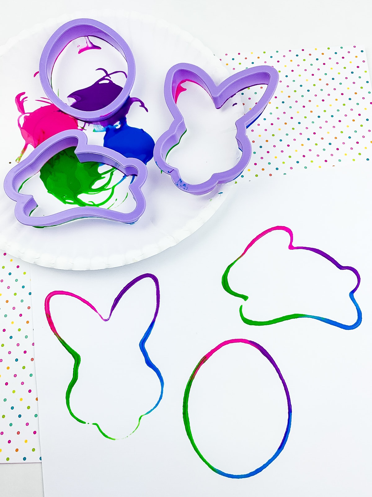 Cookie Cutter Painting on white paper in Easter images