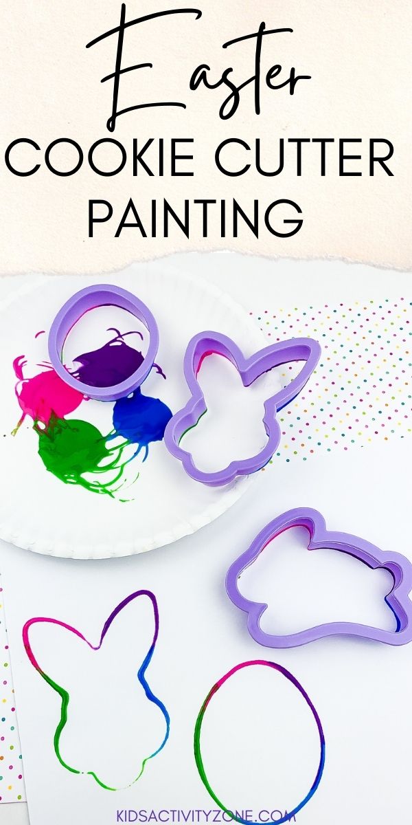 This Easter Cookie Cutter Painting has minimal supplies, no prep time and is the perfect craft for toddlers! Dip the cookie cutters in paint and let them create an art piece to display. A great at home activity or perfect for using in preschool classrooms for the spring.