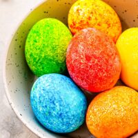 A bowl of Easter Eggs Dyed with Rice