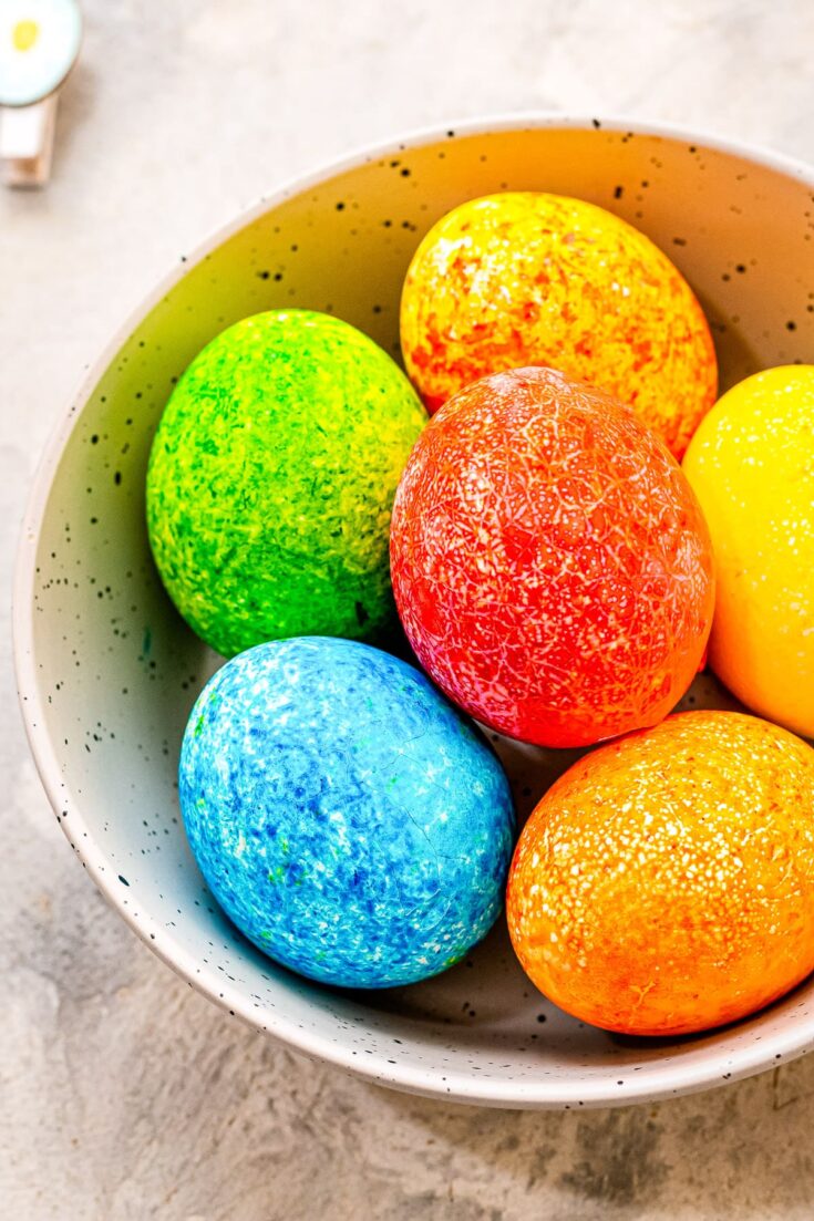 A bowl of Easter Eggs Dyed with Rice