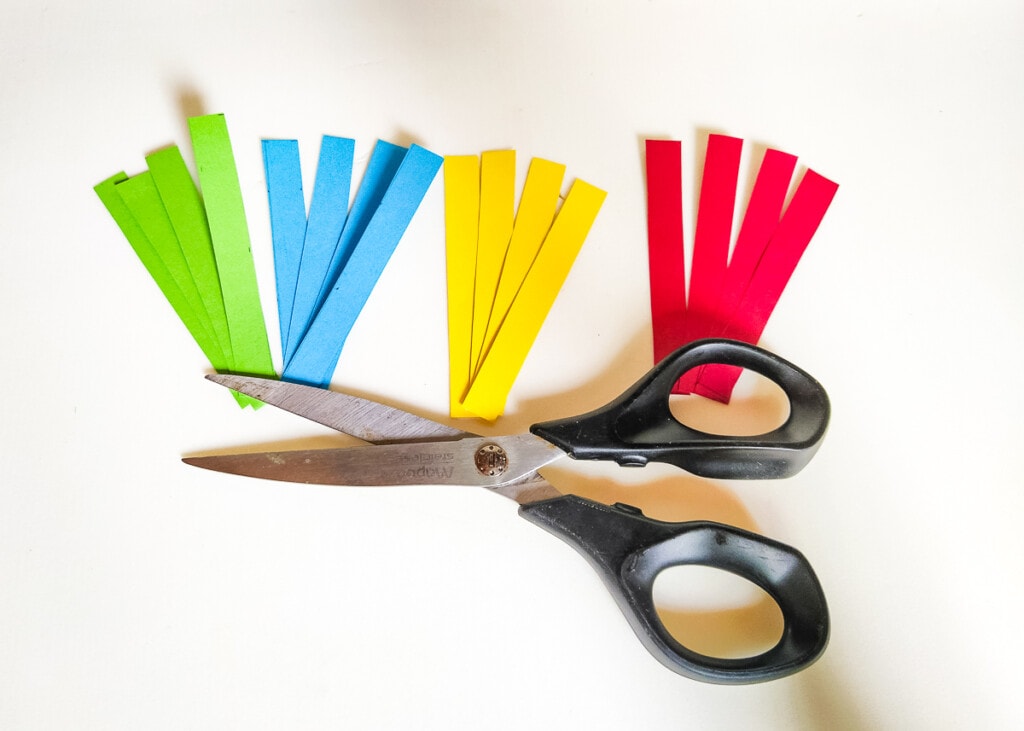 Strips of rainbow colored paper strips