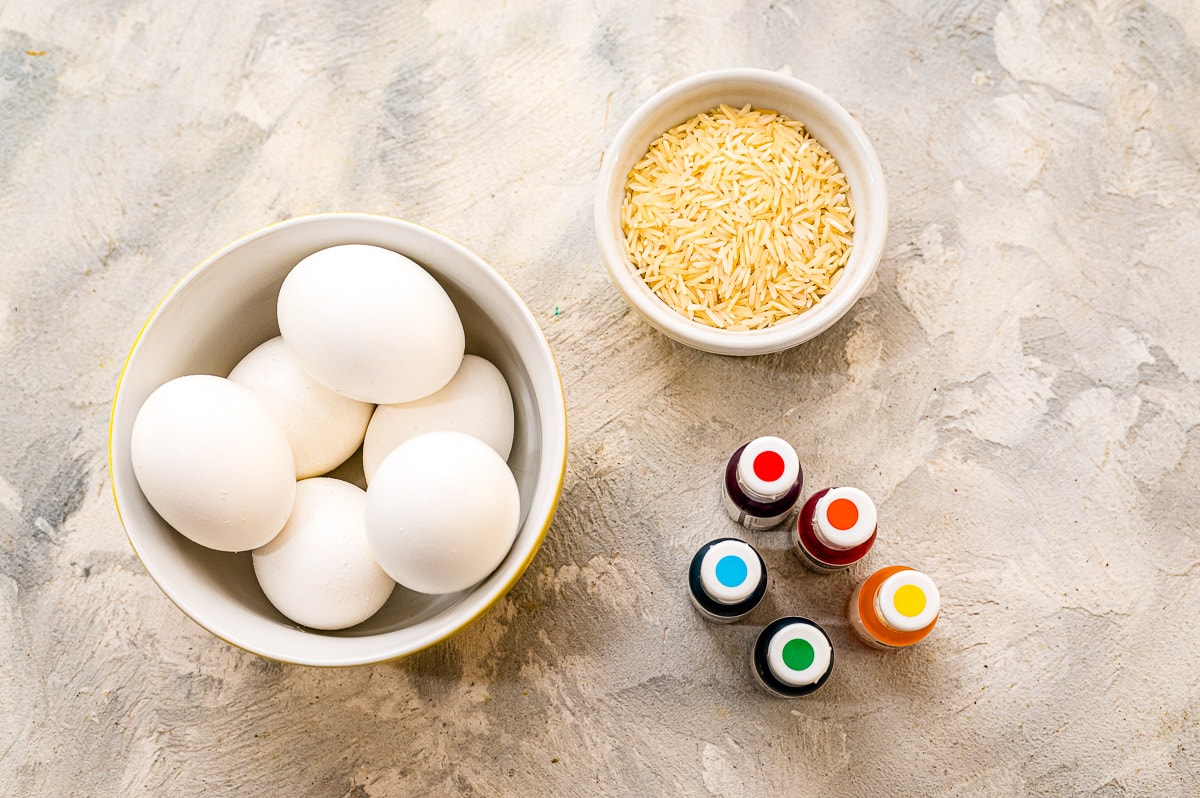 Supplies needed to make Easter Eggs Dyed with Rice
