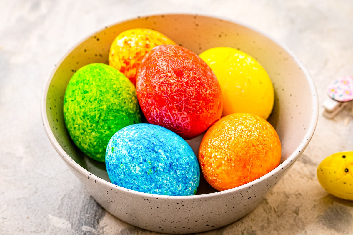 A bowl with Speckled Dyed Easter Eggs