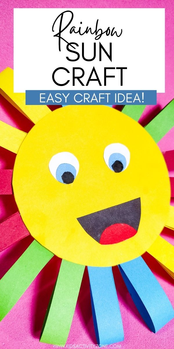 Cute, easy and fun craft for kids to welcome spring or summer! This Rainbow Craft is a super simple craft that can be made with construction paper, glue, scissors and a black marker.