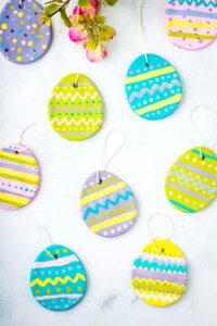 Painted Salt Dough Easter Eggs with ribbon