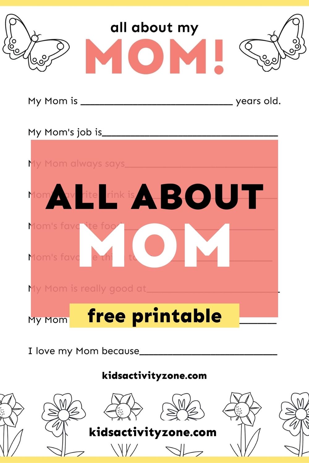 Grab this quick and easy All About Mom Printable that's free! It's the perfect thing to gift to Mom on Mother's Day from the kids. It's something she will treasure and keep forever. There's nothing more precious than looking back on the sweet answers kids give to the questions they are asked about Mom!