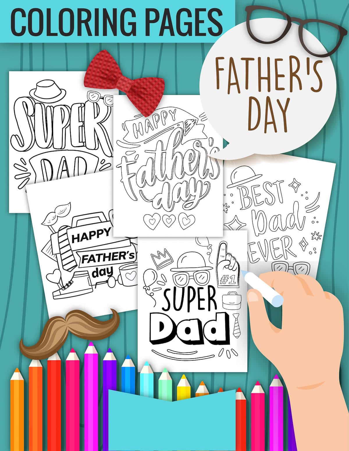 Crayons with coloring pages for father's day