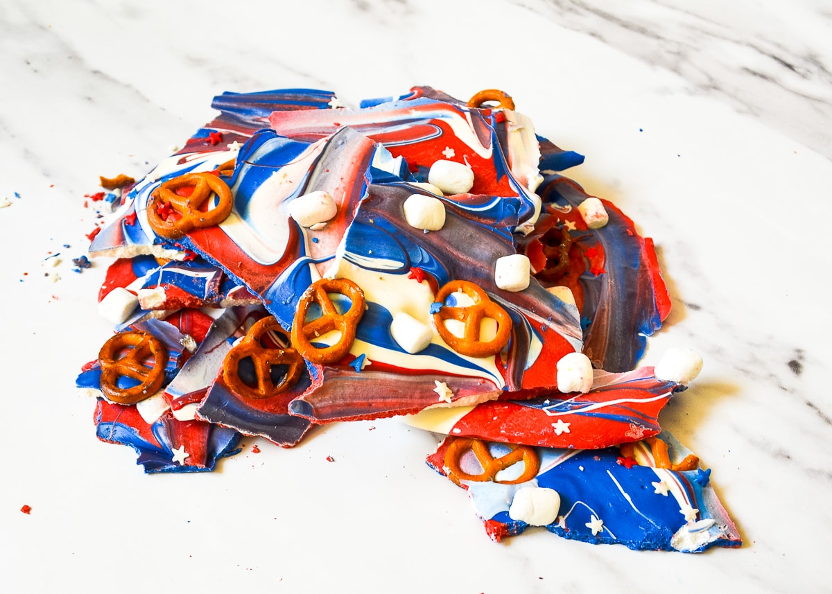 Pieces of 4th of july bark broken and piled together.