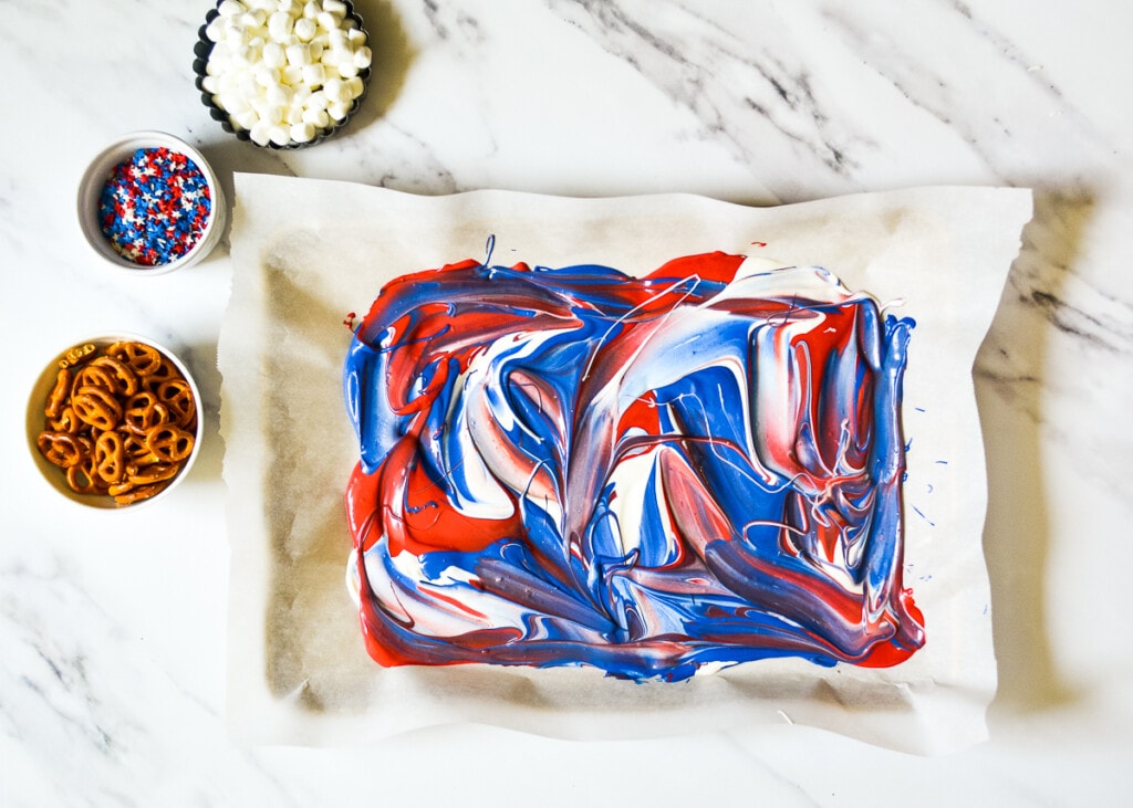 Swirled red white and blue candy melts