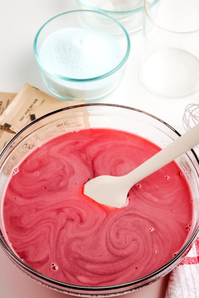 Red Jell-O liquid in bowl