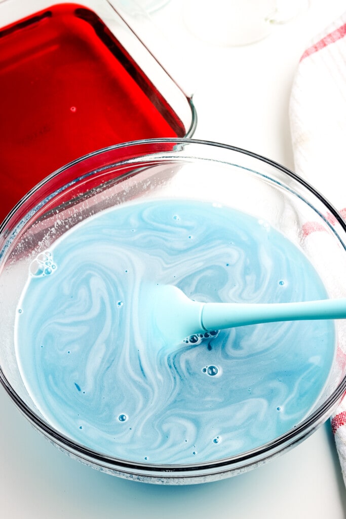 Blue Jell-O liquid in bowl