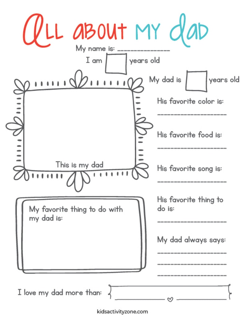 Free Printable All About My Dad