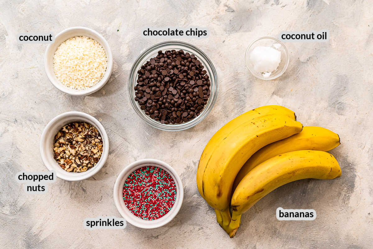 Overhead image of Frozen Chocolate Covered Bananas Ingredients