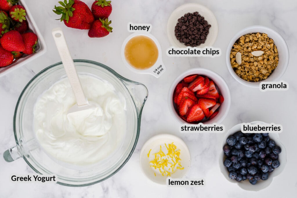 Overhead image of Yogurt Bark Ingredients