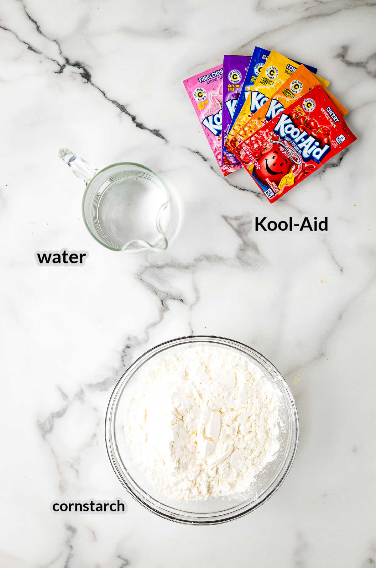 Overhead Image of Kool-Aid Oobleck Ingredients copy