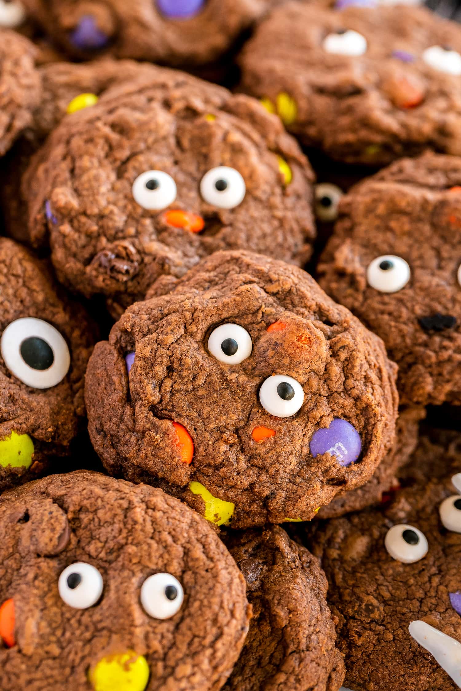 Close up image of chocolate Halloween Cookies