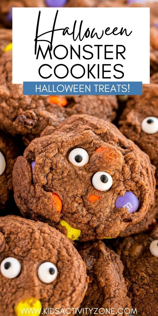 These spooky, scary delicious Halloween Monster Cookies are fudgy, chewy, and soft, pretty much the perfect cookie! They are an easy party ready crowd pleaser for your next Halloween party or trick or treat get together! Made with chocolate chips and m&ms and decorated with adorable eye candies, they are a chocolate lovers dream and a sure favorite!