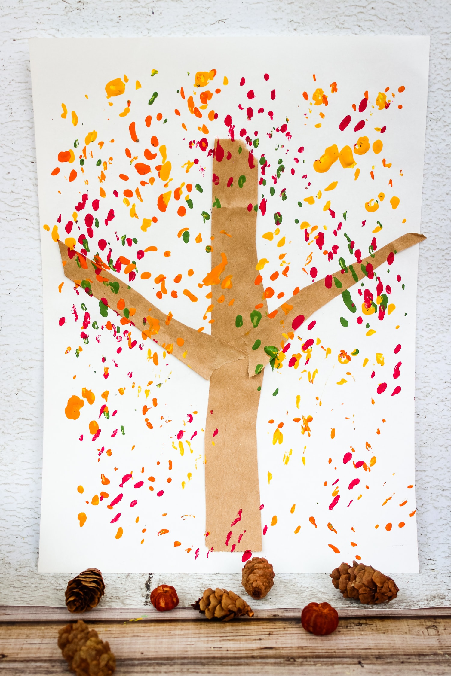 Fall Tree Painting made with pine cones