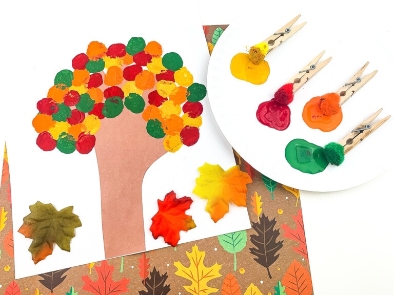 Fall Tree Pom Pom Painting - Kids Activity Zone