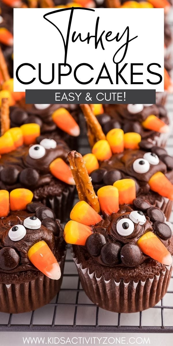 Turn a boxed chocolate cake mix and tub of chocolate frosting into these adorable Turkey Cupcakes! They are so easy and fun to make! Have the kids help you decorate them. Great dessert recipe for any Thanksgiving celebration or party!