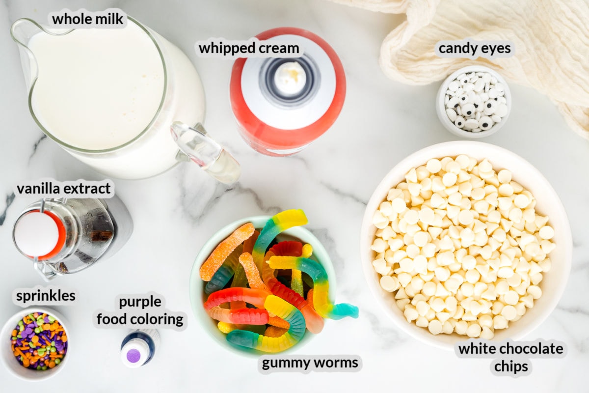 Overhead image of witches brew hot chocolate Ingredients