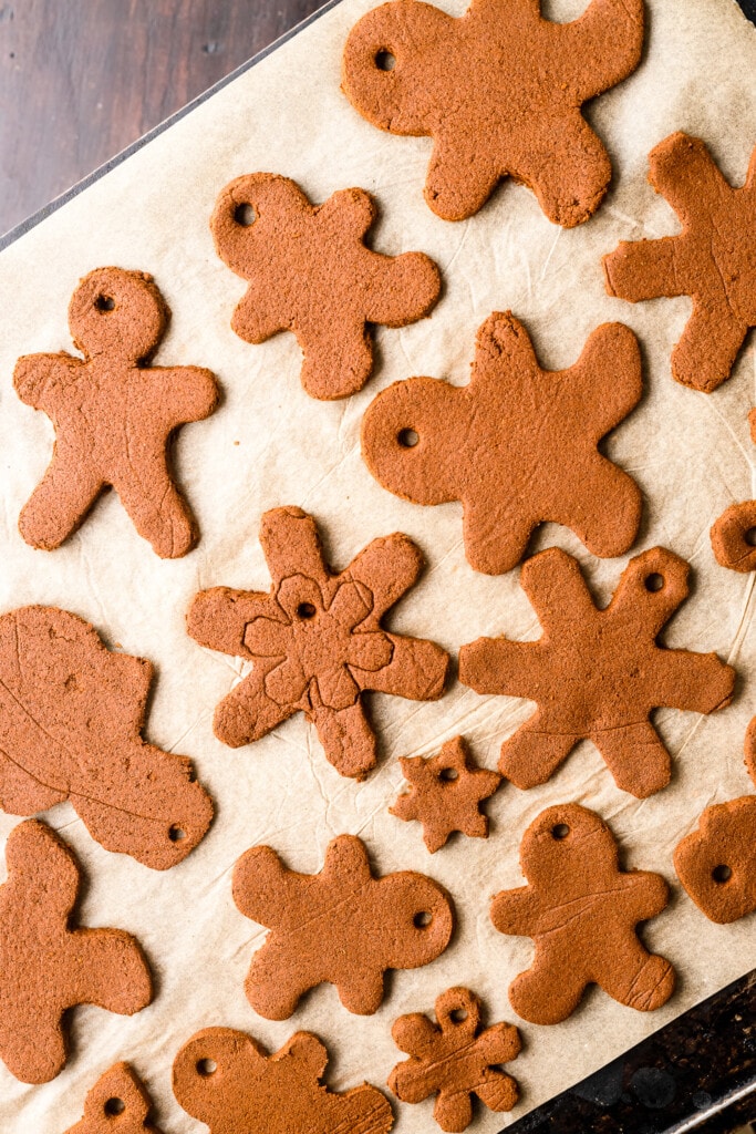 Brown parchment with baked cinnamon ornaments