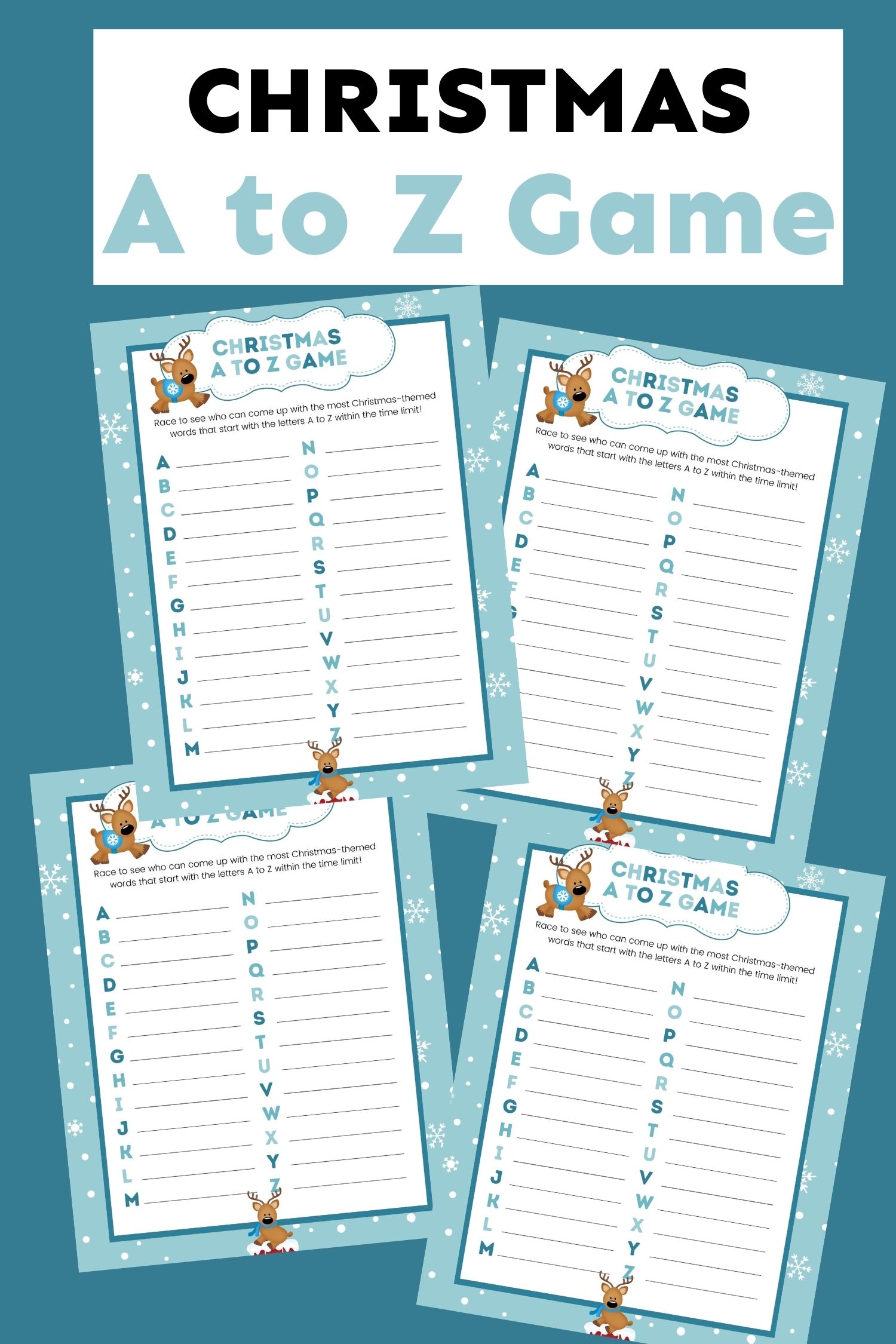 You'll have so much fun with this free printable Christmas A to Z Game! It's so easy to play and always entertaining. Simply write all all Christmas related words that you know, starting with each letter of the alphabet. 