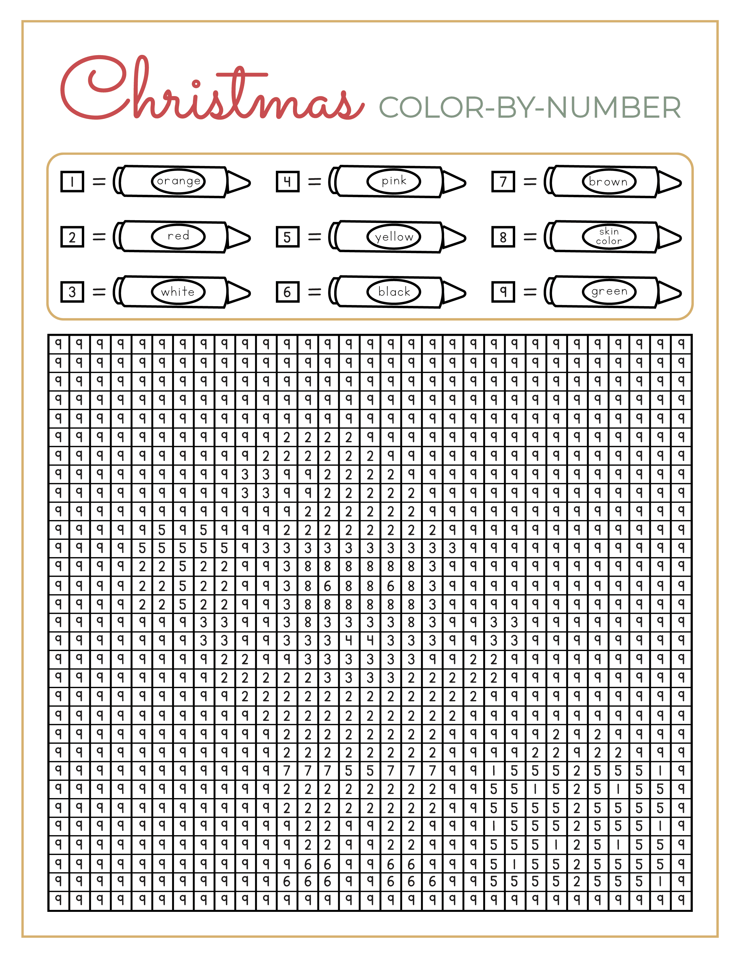 Blank Christmas Color by Code printable sheet