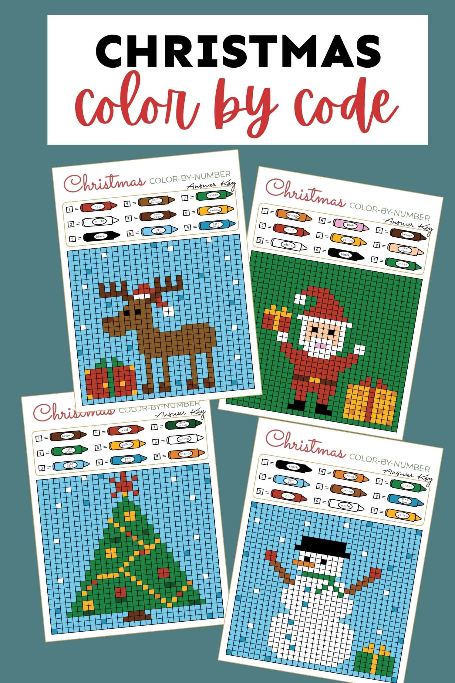 These free printable Christmas Color by Code Pages are fun to use for the holidays! Each box is labeled with a number. The corresponding key tells you what color to use for it. These are great for older kids as the pattern isn't given away until you get done coloring!