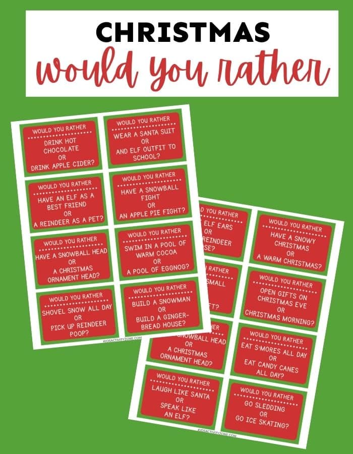 Christmas Would You Rather Game for Kids Printable Christmas 